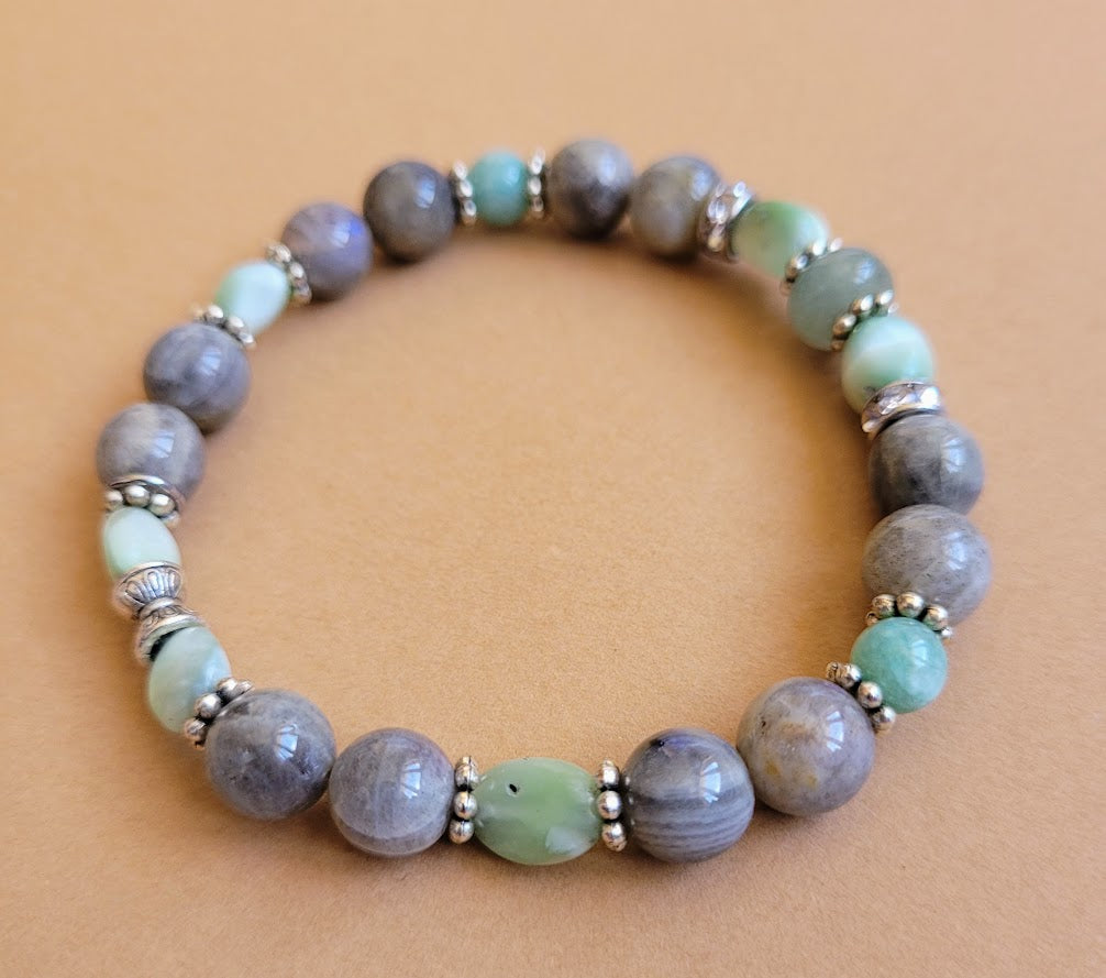 Bracelet en verre naturel et labradorite