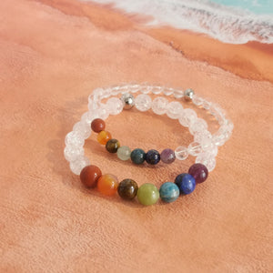 Bracelets des 7 chakras et cristal de roche.