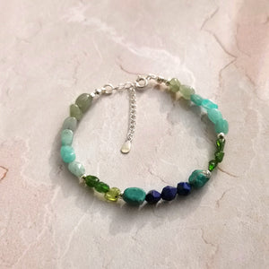 Bracelet en pierres, amazonite ,péridot, diopside, lapis lazulis. Fermoir en argent 925. création artisanale française.