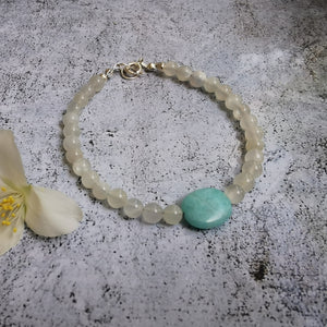 SILVER STONE bracelet pierre de lune et amazonite