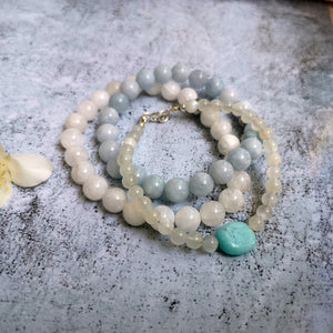 SILVER STONE bracelet pierre de lune et amazonite